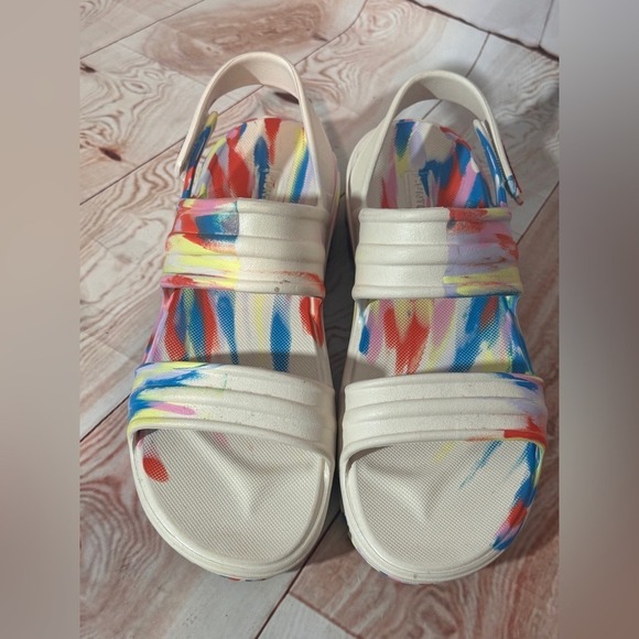 Hunter Rainbow Paint Splash Platform Adjustable strap Sandals size 9 Women's - Picture 7 of 11